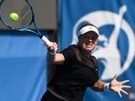 Kim Clijsters, of Belgium, hits a forehand against Su-Wei Hsieh, of Taiwan, during her first round match in the Chicago Fall Tennis Classic tournament, Monday, Sept. 27, 2021, in Chicago. (AP) Kim Clijsters, of Belgium, hits a forehand against Su-Wei Hsieh, of Taiwan, during her first round match in the Chicago Fall Tennis Classic tournament, Monday, Sept. 27, 2021, in Chicago. (AP)