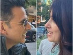 Akshay Kumar and Twinkle Khanna have an animated discussion at a cafe. Akshay Kumar and Twinkle Khanna have an animated discussion at a cafe.