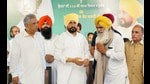 Punjab chief minister Charanjit Singh Channi with others during an event. The last week’s choreographed coup, was aimed at putting a full stop to the long-running factional feud and to shore up the stock of Navjot Sidhu.