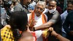 BJP national vice president Dilip Ghosh was obstructed during election campaign for party candidate from Bhabanipur, Priyanka Tibrewal in Kolkata on Monday. (Saikat Paul/ANI Photo) BJP national vice president Dilip Ghosh was obstructed during election campaign for party candidate from Bhabanipur, Priyanka Tibrewal in Kolkata on Monday. (Saikat Paul/ANI Photo)