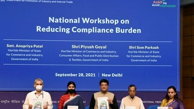 Union Minister for Commerce and Industry, Consumer Affairs, Food and Public Distribution and Textiles Piyush Goyal releasing the publication at the National Workshop on ‘Reducing Compliance Burden and Citizen Activities’, organised by the DPIIT, in New Delhi (ANI) Union Minister for Commerce and Industry, Consumer Affairs, Food and Public Distribution and Textiles Piyush Goyal releasing the publication at the National Workshop on ‘Reducing Compliance Burden and Citizen Activities’, organised by the DPIIT, in New Delhi (ANI)