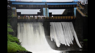 Thanks to recent heavy rainfall in Navi Mumbai, Morbe Dam is full to capacity after 2 years. (BACHCHAN KUMAR/HT FILE PHOTO)
