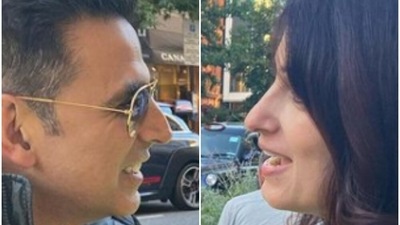 Akshay Kumar and Twinkle Khanna have an animated discussion at a cafe. Akshay Kumar and Twinkle Khanna have an animated discussion at a cafe.
