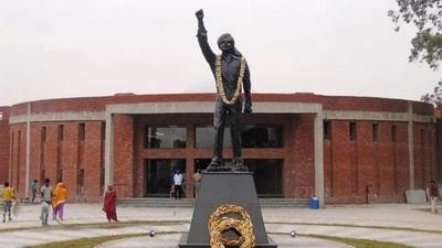 The Bhagat Singh memorial in Khatkar Kalan was launched in 2009, but the project has got stuck due to fund crunch. Work on two phases is pending. (HT Photo)