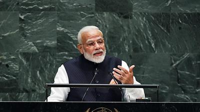 Prime Minister Narendra Modi addresses at the UN General Assembly on September 25. India may update its NDC ahead of or at the COP26 to be held in Glasgow in November. (ANI) Prime Minister Narendra Modi addresses at the UN General Assembly on September 25. India may update its NDC ahead of or at the COP26 to be held in Glasgow in November. (ANI)