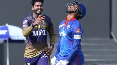 Venkatesh Iyer was KKR's surprise package with the ball, finishing with 2/29 from 2 overs, including the wickets of Shimron Hetmyer and Axar Patel. (IPL/Twitter) Venkatesh Iyer was KKR's surprise package with the ball, finishing with 2/29 from 2 overs, including the wickets of Shimron Hetmyer and Axar Patel. (IPL/Twitter)