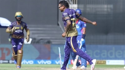 Sunil Narine bamboozled Shreyas Iyer, cleaning him up for 1. (IPL/Twitter) Sunil Narine bamboozled Shreyas Iyer, cleaning him up for 1. (IPL/Twitter)