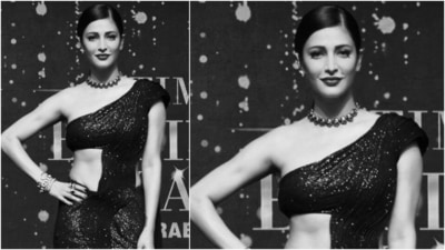 Shruti Haasan accessorised her look with rings, bracelets and a black stoned choker. (Instagram/@shrutzhaasan)