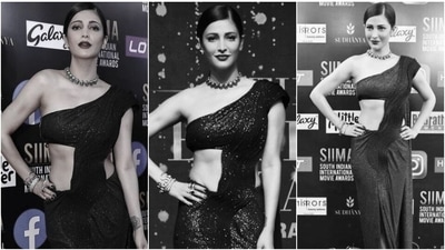 With her hair parted sideways and tied in a neat side bun, Shruti Haasan nailed the bold deep red look. (Instagram/@shrutzhaasan) With her hair parted sideways and tied in a neat side bun, Shruti Haasan nailed the bold deep red look. (Instagram/@shrutzhaasan)