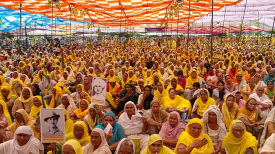 Members of the BKU’s Ugrahan faction staging a protest against the Centre’s farm laws in Barnala.