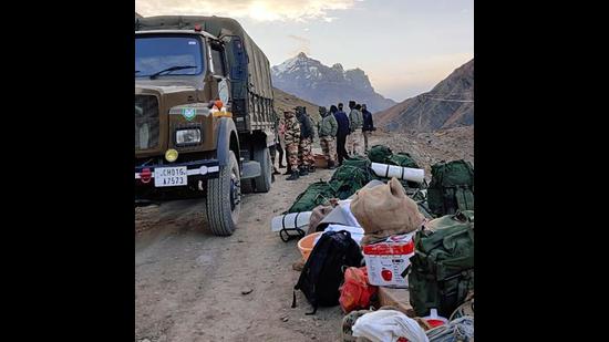 ITBP, Army and civil administration launch joint search and rescue operation for members of climbing expedition who were stranded at the Khamengar glacier in Lahaul and Spiti valley on Tuesday. (ANI)