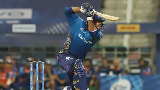 Saurabh Tiwary played a gem off an innings, scoring 45 off just 37 balls to bring MI's chase back on track and put them in a strong position. He was dismissed by Nathan Ellis.(BCCI/IPL)