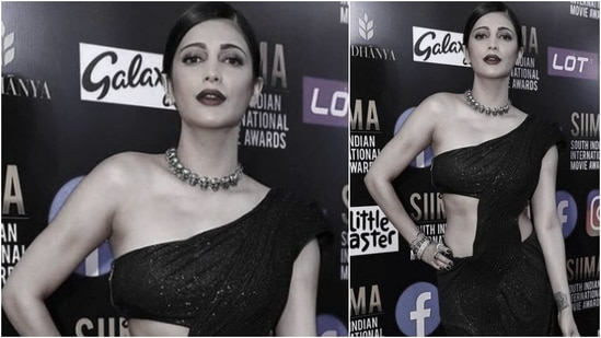 Shruti Haasan looked stunning in this stylish shimmery saree-gown.(Instagram/@ shrutzhaasan)