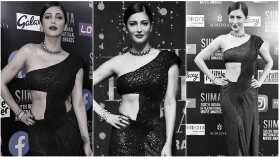 With her hair parted sideways and tied in a neat side bun, Shruti Haasan nailed the bold deep red look.(Instagram/@shrutzhaasan)