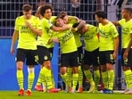 Champions League - Group C - Borussia Dortmund v Sporting Lisbon - Signal Iduna Park, Dortmund, Germany - September 28, 2021 Borussia Dortmund's Donyell Malen celebrates scoring their first goal with teammates(REUTERS)