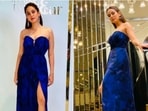 Recently, Mira Rajput was spotted wearing a long, thigh-high slit royal blue dress which she picked from the shelves of SAAKSHA & KINNI.(Instagram/@elevate_promotions)