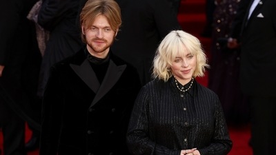 Finneas O'Connell and Billie Eilish at the world premiere of the new James Bond film No Time To Die. (REUTERS)