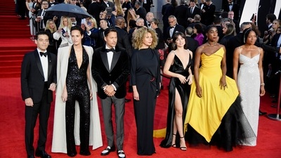 Actor Rami Malek, director Cary Fukunaga, Universal Pictures Chairman Donna Langley and cast members Ana de Armas, Lashana Lynch and Naomie Harris pose for the camera in their stunning attires. (REUTERS)