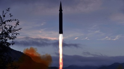 This photo provided by the North Korean government shows what North Korea claims to be a new hypersonic missile launched from Toyang-ri, on Tuesday. (AP Photo) This photo provided by the North Korean government shows what North Korea claims to be a new hypersonic missile launched from Toyang-ri, on Tuesday. (AP Photo)