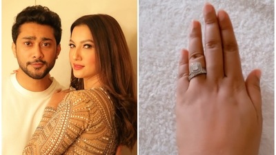 Gauahar Khan shared a glimpse of the engagement ring given to her by Zaid Darbar. Gauahar Khan shared a glimpse of the engagement ring given to her by Zaid Darbar.