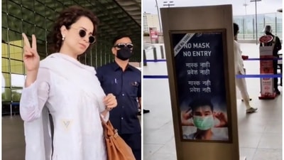 Kangana Ranaut did not wear a mask as she entered the Mumbai airport on Tuesday. Kangana Ranaut did not wear a mask as she entered the Mumbai airport on Tuesday.