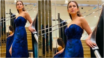 Mira Rajput flaunted her ensemble and statement earrings as she posed for the camera. (Instagram/@elevate_promotions) Mira Rajput flaunted her ensemble and statement earrings as she posed for the camera. (Instagram/@elevate_promotions)