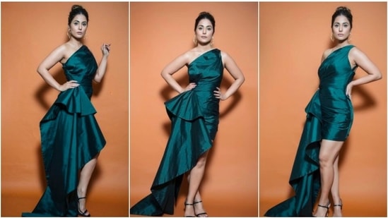 Hina Khan had earlier shared a few pictures of herself in an emerald green one-shoulder dress from the same label.(Instagram/@realhinakhan)