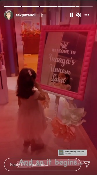 In the last clip, Inaaya stood amid decorations in front of a board.