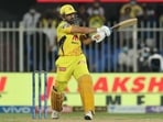 CSK captain Dhoni playing a shot during IPL 2021 match 44 between Sunrisers Hyderabad and Chennai Super Kings(iplt20.com)