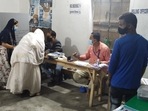 Polling underway at a booth in Samserganj. (@CEOWestBengal) Polling underway at a booth in Samserganj. (@CEOWestBengal)