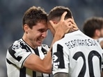 Champions League - Group H - Juventus v Chelsea - Allianz Stadium, Turin, Italy - September 29, 2021 Juventus' Federico Chiesa celebrates scoring their first goal with Federico Bernardeschi