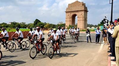 The flagging in of the cycle rally at the National War Memorial was done by Major General Anand Saxena, Chief of Staff, Strike 1 (Photo Courtesy- nationalwarmemorial.gov.in/) The flagging in of the cycle rally at the National War Memorial was done by Major General Anand Saxena, Chief of Staff, Strike 1 (Photo Courtesy- nationalwarmemorial.gov.in/)