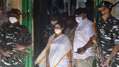 West Bengal chief minister Mamata Banerjee comes out of a polling station after casting her vote during Bhabanipur bypoll on Thursday. (PTI) West Bengal chief minister Mamata Banerjee comes out of a polling station after casting her vote during Bhabanipur bypoll on Thursday. (PTI)