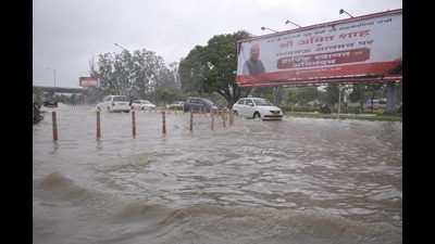 A view of waterlogging after heavy rain at Chaudhary Charan Singh International Airport in Lucknow on Thursday. The monsoon season across Uttar Pradesh ended on Thursday and the state recorded normal rainfall for the second year in a row (Deepak Gupta/ HT File photo) A view of waterlogging after heavy rain at Chaudhary Charan Singh International Airport in Lucknow on Thursday. The monsoon season across Uttar Pradesh ended on Thursday and the state recorded normal rainfall for the second year in a row (Deepak Gupta/ HT File photo)