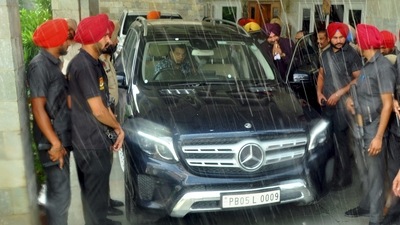 Congress leader Navjot Singh Sidhu leaves for Chandigarh to meet Punjab CM Charanjit Singh Channi. (PTI) Congress leader Navjot Singh Sidhu leaves for Chandigarh to meet Punjab CM Charanjit Singh Channi. (PTI)