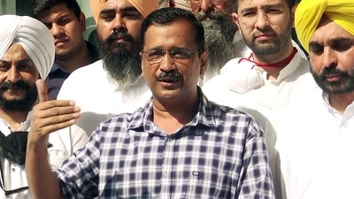 Aam Aadmi Party national convener and Delhi chief minister Arvind Kejriwal speaks to the media at the Chandigarh airport on Wednesday (ANI)