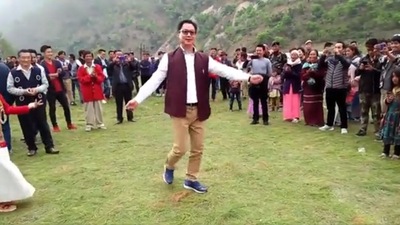 Union minister Kiren Rijiju participates at an event during his visit to Kazalang village in Arunachal Pradesh.&nbsp; (Twitter/Narendra Modi)