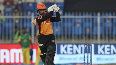 Wriddhiman Saha plays a shot during IPL 2021 match 44 between Sunrisers Hyderabad and Chennai Super Kings (iplt20.com)