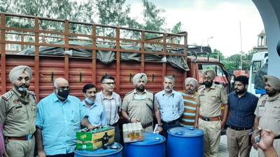 According to excise officials, the liquor seized in Zirakpur included cans of Senior Boke and Moller beer. (HT Photo)
