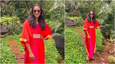 In the photos shared by P V Sindhu on her Instagram handle, she can be seen posing in a garden. She captioned her post, "The path that leads to serenity." (Instagram/@pvsindhu1) In the photos shared by P V Sindhu on her Instagram handle, she can be seen posing in a garden. She captioned her post, "The path that leads to serenity." (Instagram/@pvsindhu1)