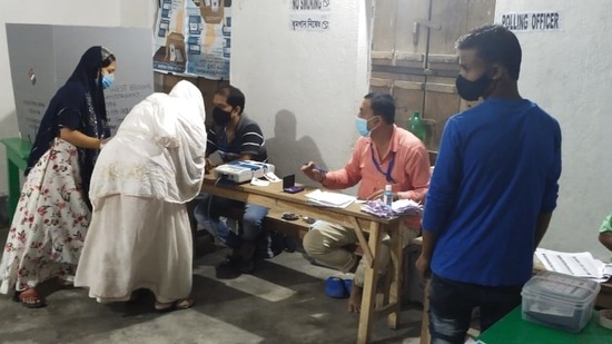 Polling underway at a booth in Samserganj. (@CEOWestBengal)