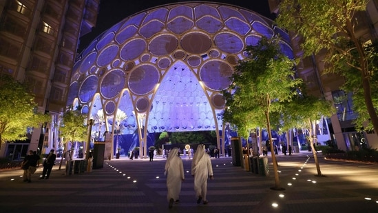 People visit the site of Expo 2020 on September 30 in the Gulf Emirate of Dubai.(AFP)