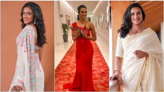 P V Sindhu's Instagram handle is packed with pictures in jaw-dropping designer fits. From traditional Indian attires to fancy gowns, P V Sindhu has worn it all. Here are a few pictures of Sindhu in jaw-dropping attires.(Instagram/@pvsindhu1)