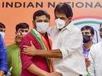 AICC General Secretary and MP KC Venugopal hugs new Congress member Kanhaiya Kumar, at AICC in New Delhi earlier this week. (PTI PHOTO) AICC General Secretary and MP KC Venugopal hugs new Congress member Kanhaiya Kumar, at AICC in New Delhi earlier this week. (PTI PHOTO)