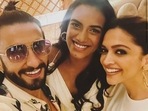 Ranveer Singh's selfie with Deepika Padukone and PV Sindhu. Ranveer Singh's selfie with Deepika Padukone and PV Sindhu.