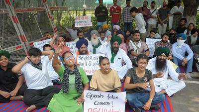 The joint action committee, comprising various student parties including Students for Students (SFS), National Students Union of India (NSUI) and PSU (Lalkaar) among others, protesting outside V-C office at Panjab University, Chandigarh, on Friday. (Ravi Kumar/HT) The joint action committee, comprising various student parties including Students for Students (SFS), National Students Union of India (NSUI) and PSU (Lalkaar) among others, protesting outside V-C office at Panjab University, Chandigarh, on Friday. (Ravi Kumar/HT)