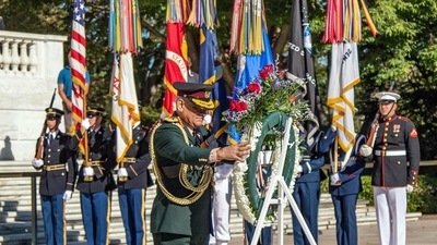 An Armed Forces Full Honor Arrival Ceremony and an Armed Forces Full Honor Wreath Ceremony conducted in honour of Indian Chief of Defence Staff General Bipin Rawat, in Washington (ANI Photo) An Armed Forces Full Honor Arrival Ceremony and an Armed Forces Full Honor Wreath Ceremony conducted in honour of Indian Chief of Defence Staff General Bipin Rawat, in Washington (ANI Photo)