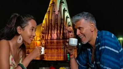 Milind Soman and Ankita Konwar go on a romantic coffee date as they vacation in Gujarat. (Instagram/@milindrunning)
