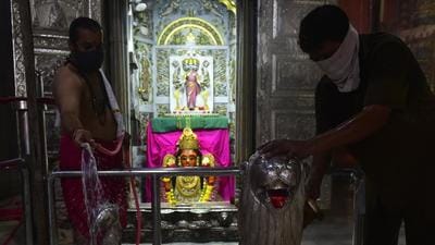 This comes after the Maharashtra government last week announced reopening of all places of worship from October 7, the first day of Navratri festival. The state had earlier this week allowed reopening of religious places provided they follow strict safety protocols. (Anshuman Poyrekar/HT PHOTO)