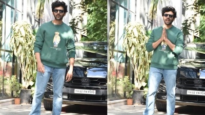 Kartik Aaryan was spotted at the Maddock office earlier in the day. (Varinder Chawla) Kartik Aaryan was spotted at the Maddock office earlier in the day. (Varinder Chawla)